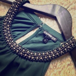 Glam! Dark Green Express Tank with Beaded Neckline